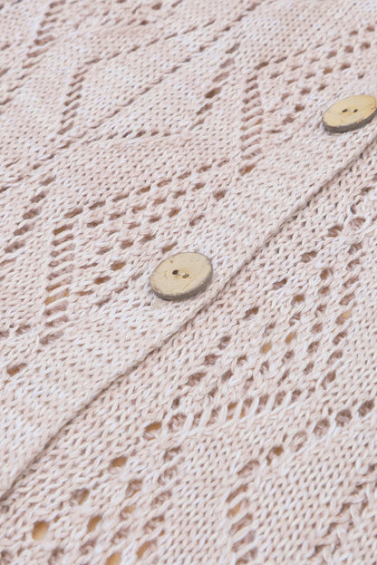 Khaki Hollow-out Openwork Knit Cardigan