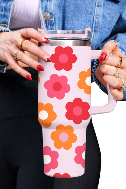 Multicolor Flower Print Handled Stainless Steel Vacuum Cup 40oz