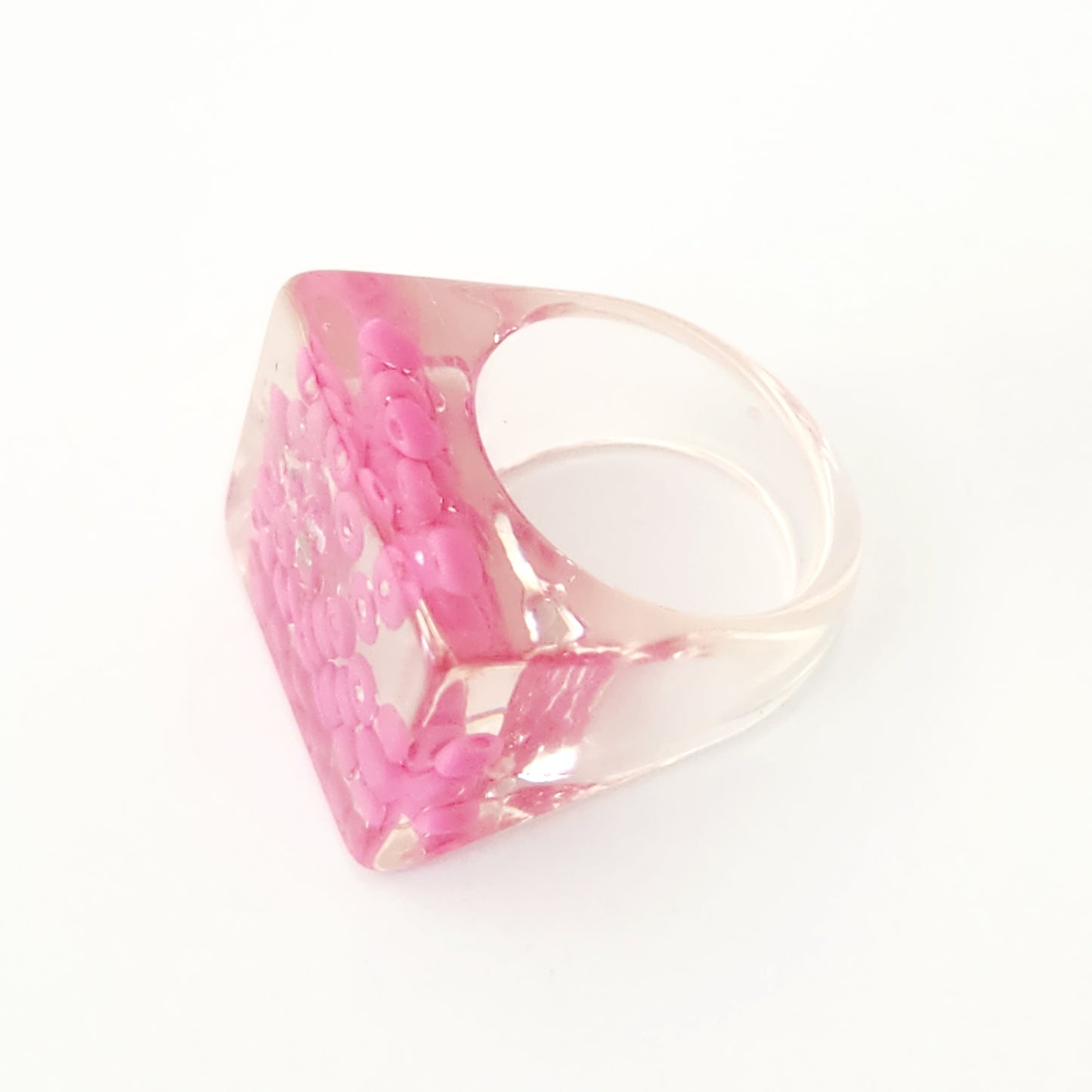 Pink Beaded Acrylic Ring