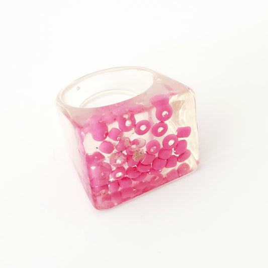 Pink Beaded Acrylic Ring