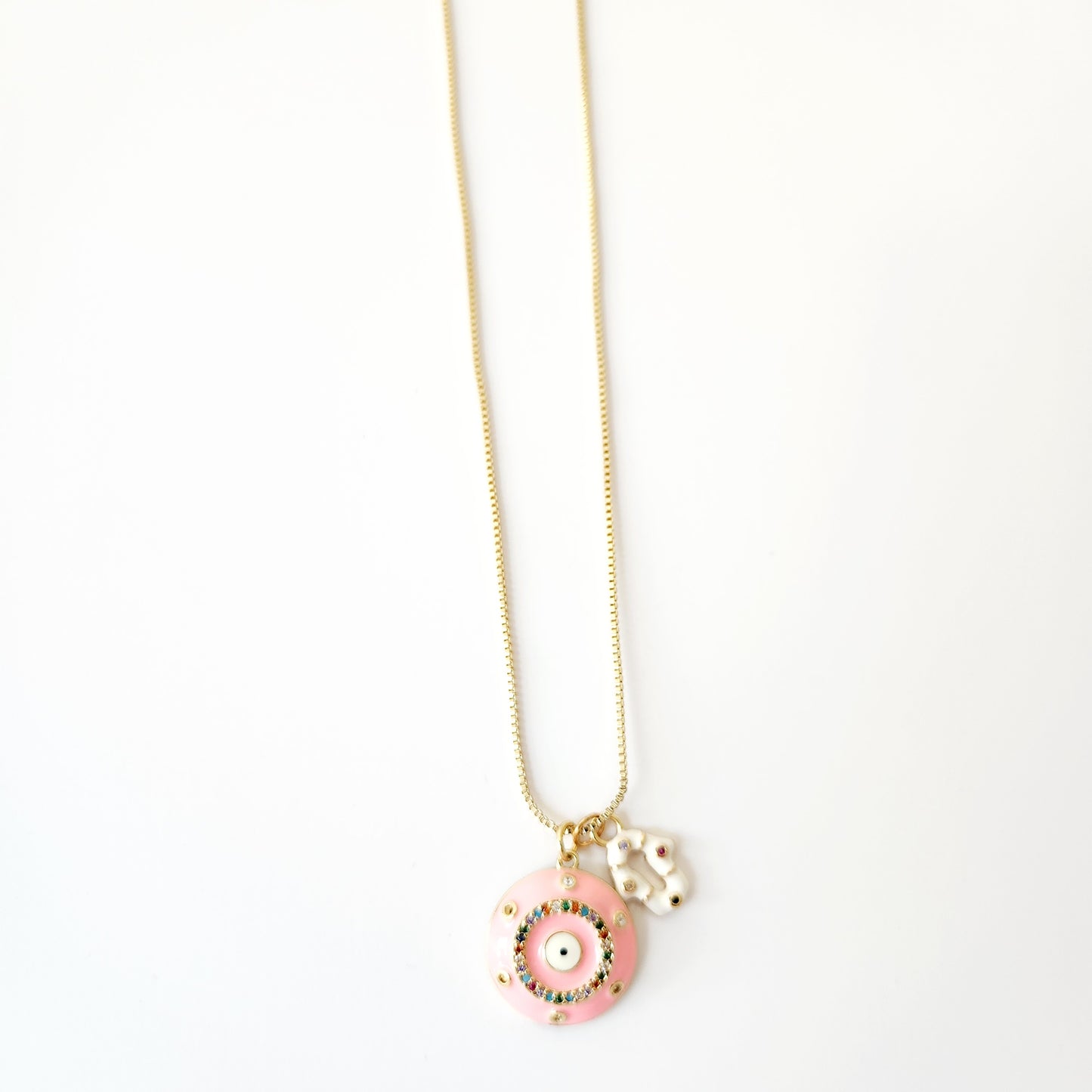 Evil Eye & Hamsa Charm Necklace (Pink)