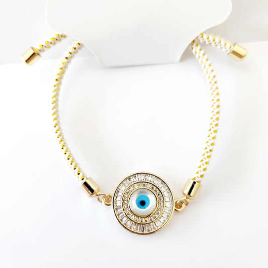 White & Gold Evil Eye Bracelet