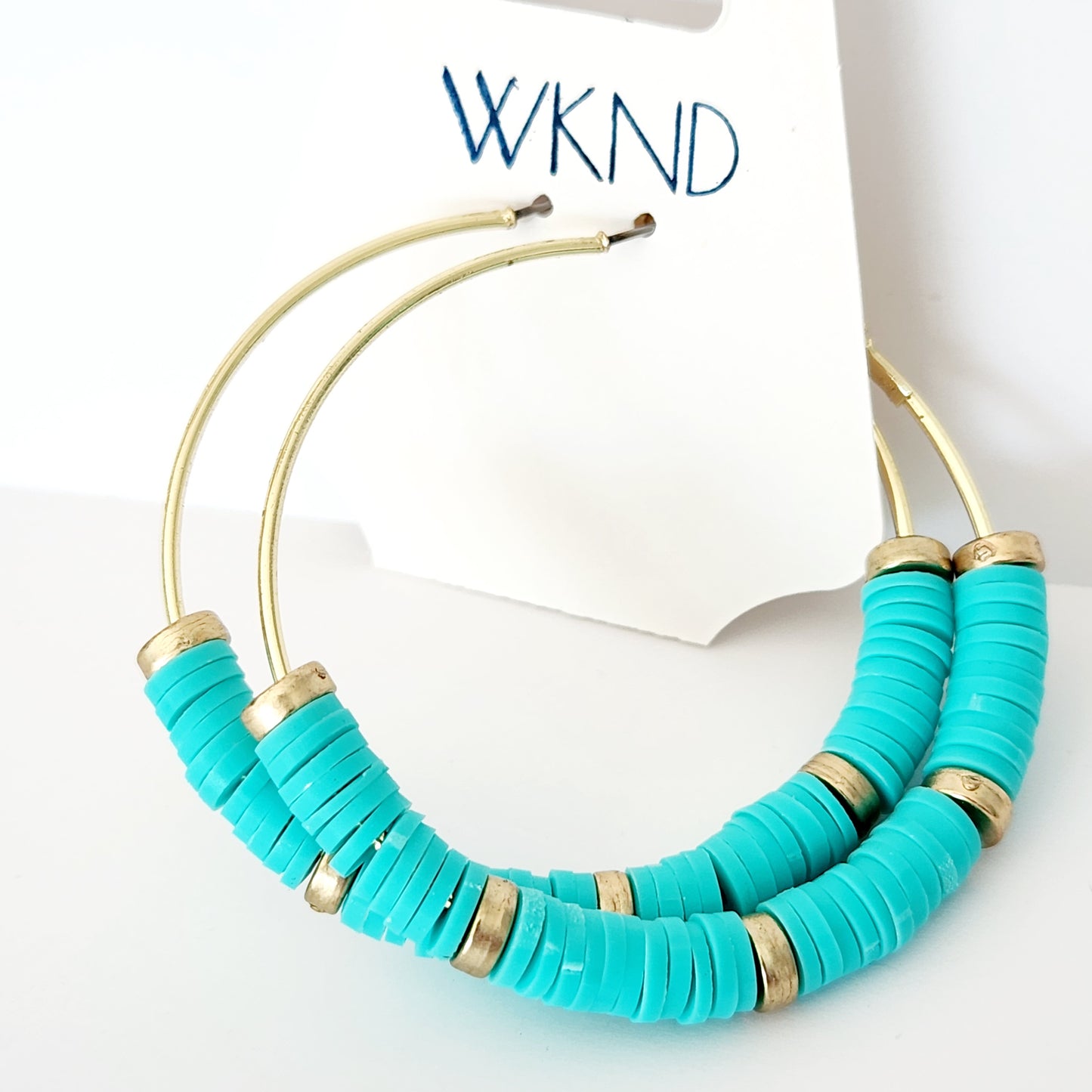 Turquoise Clay & Gold Bead Hoops