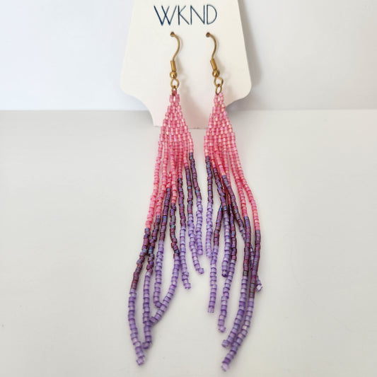 Pink & Purple Beaded Fringe Earrings