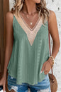 Mist Green Lace Crochet Splicing V Neck Loose Fit Tank Top