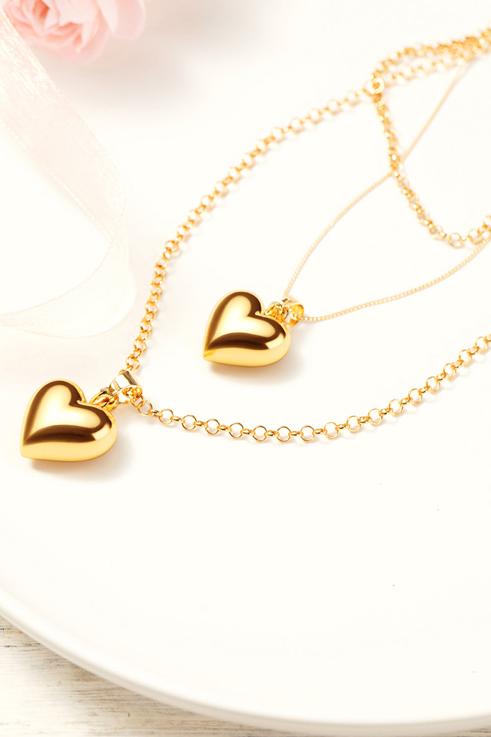 Gold Multilayer Heart Shape Pendant Valentine Necklace