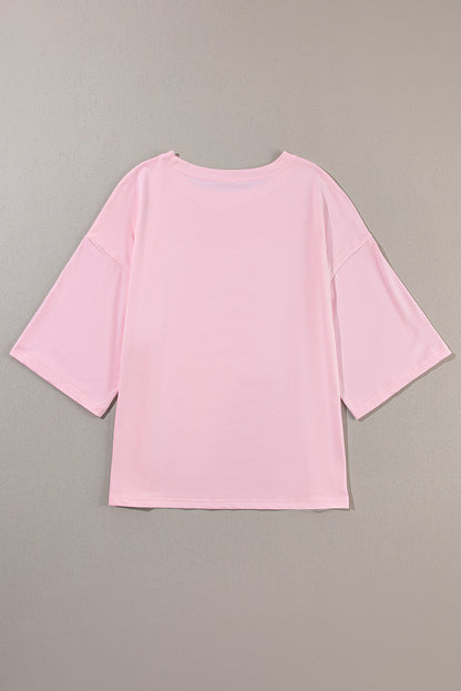 Light Pink Colorblock Star Patched Half Sleeve Oversized Tee