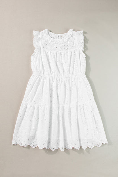 White Elegant Hollowed Flutter A-line Short Dress