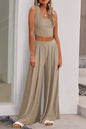 Parchment Textured Sleeveless Crop Top and Wide Leg Pants Outfit