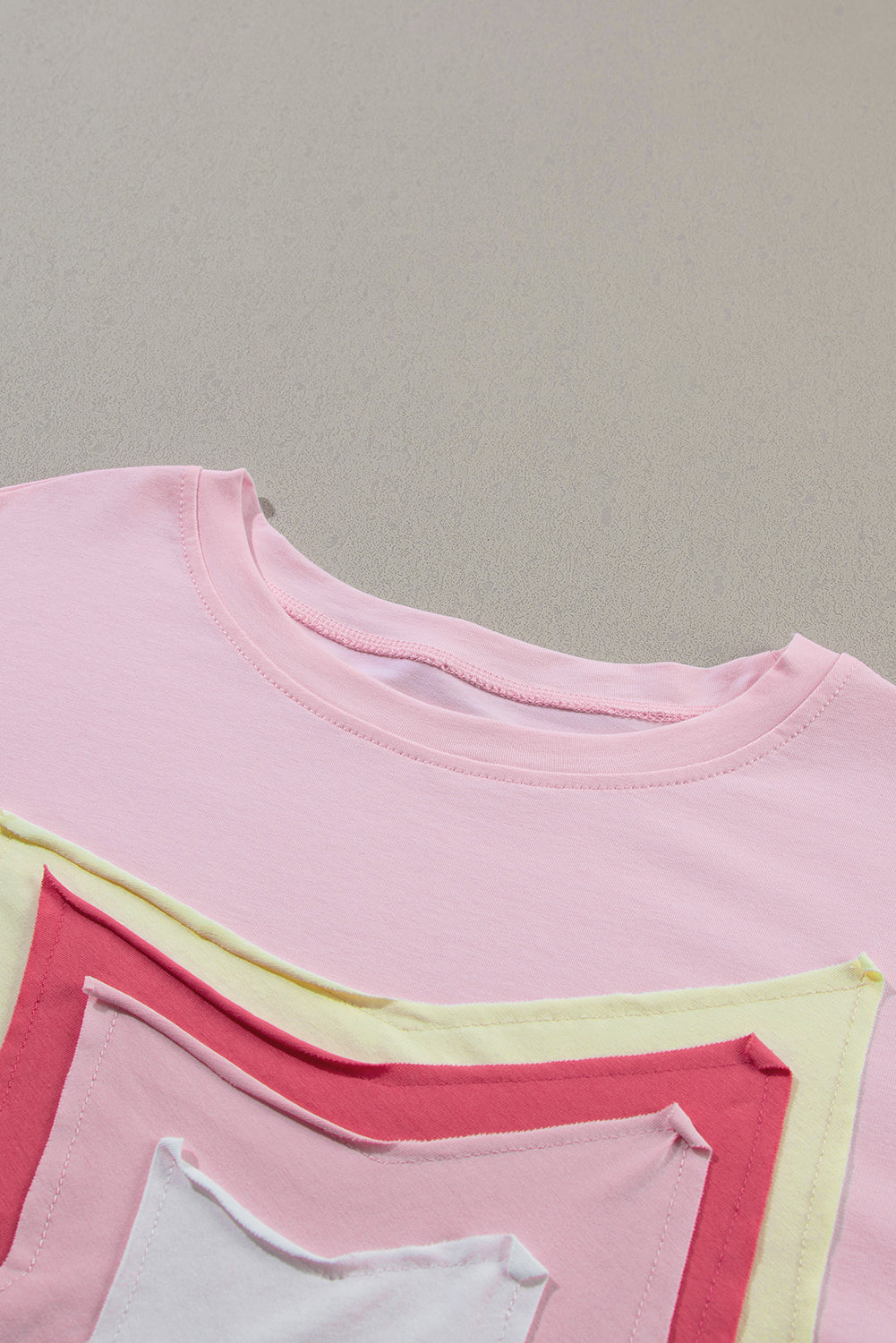 Light Pink Colorblock Star Patched Half Sleeve Oversized Tee