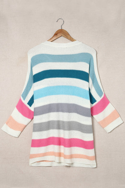 Multicolor Striped Knit Top with Chest Pocket