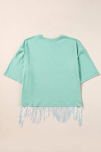 Moonlight Jade Fringed Sequin Crop T-shirt