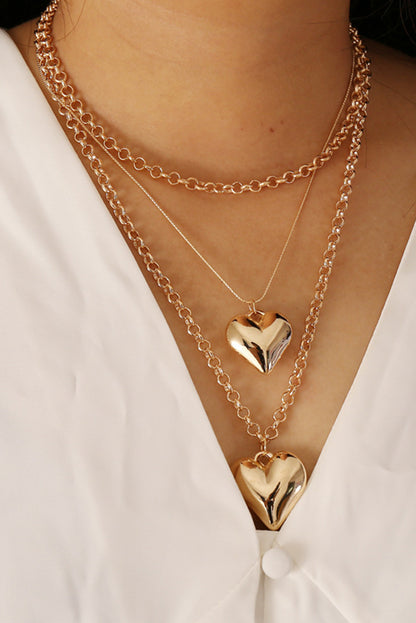 Gold Multilayer Heart Shape Pendant Valentine Necklace