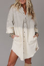 Gray Gradient Long Sleeve Button Up Raw Hem Denim Dress