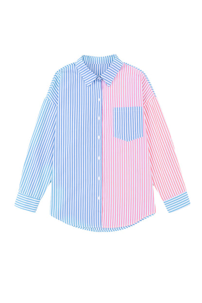 Sky Blue Contrast Striped Print Shirt