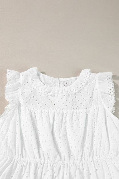 White Elegant Hollowed Flutter A-line Short Dress