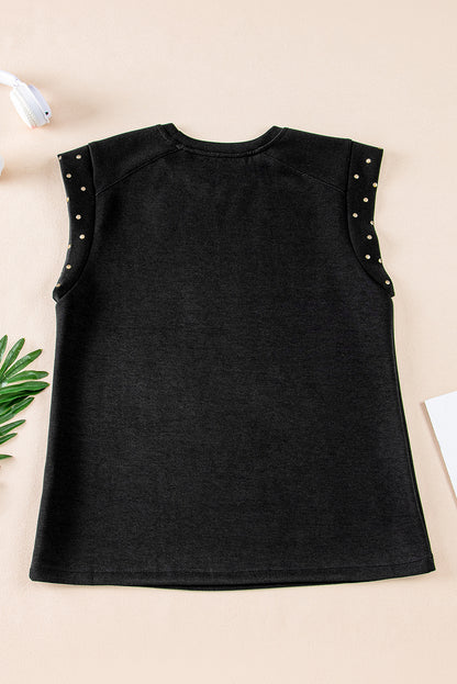 Black Studded Short Sleeve Top