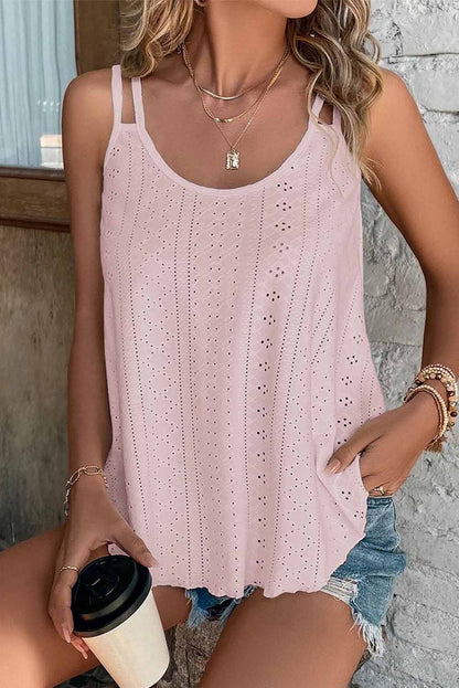 Pink Eyelet Strappy Scoop-Neck Tank Top