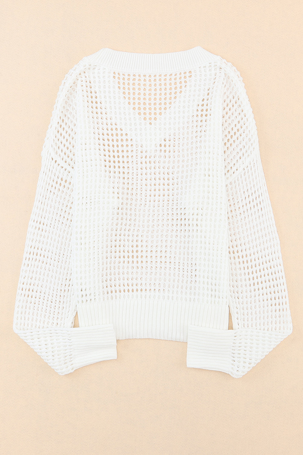 White Hollow Out Knitted Loose Fit V Neck Sweater