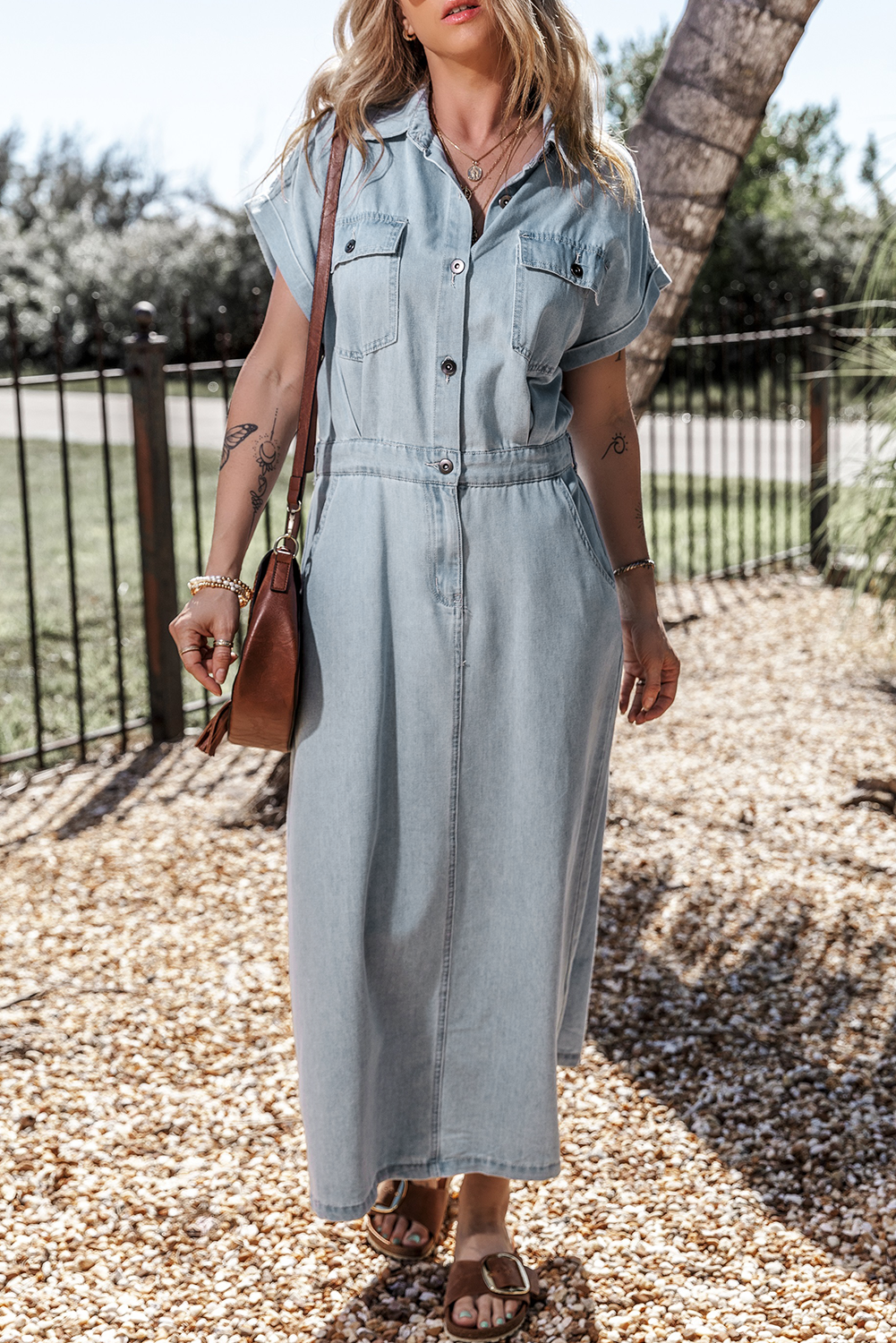 Beau Blue Short Batwing Sleeve Slit Back Denim Dress