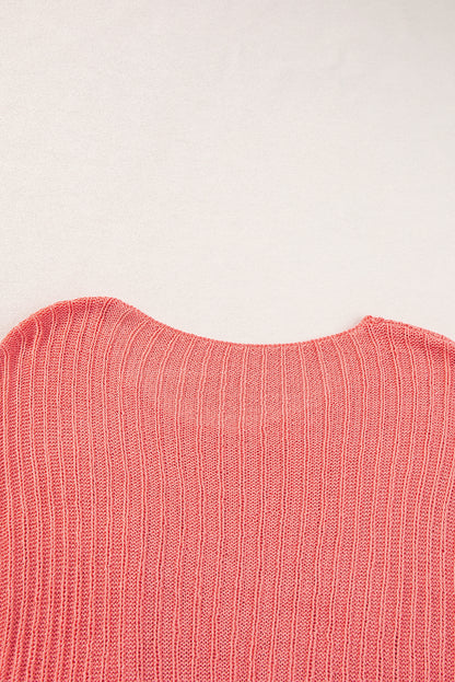 Fresh Salmon Rolled Cuffs Loose Knit Tee with Slits