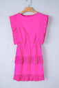 Bright Pink Solid Color Pleated Layered Flutter Mini Dress