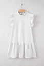 White Flutter Sleeve Crew Neck Shift Dress