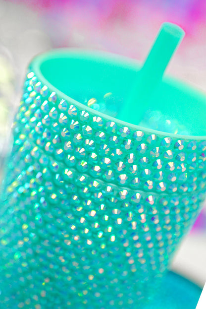 Green Full Rhinestone Straw Cup 40oz